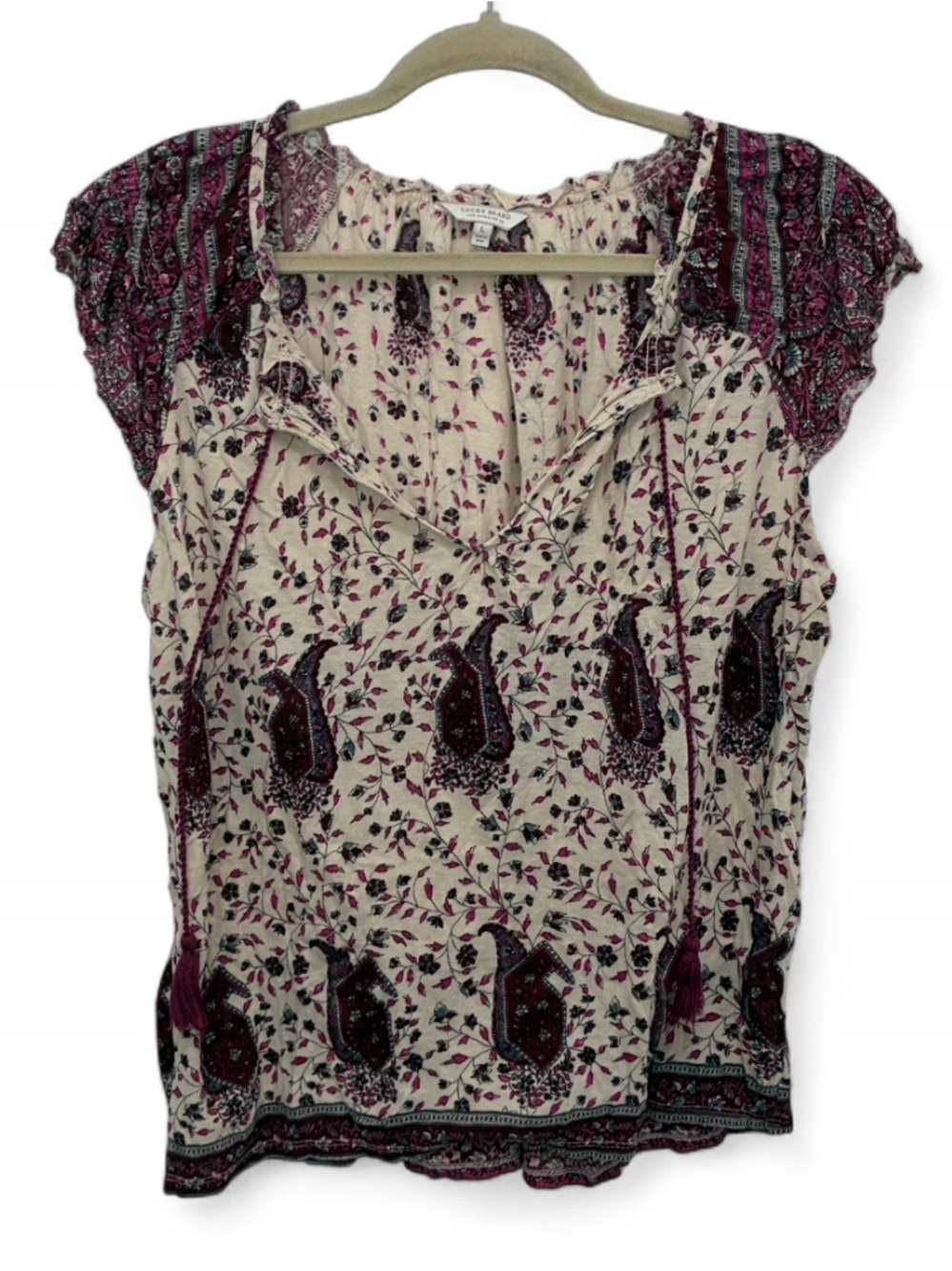 Lucky Brand Cream & Plum Paisley Cap-Sleeve Camisole